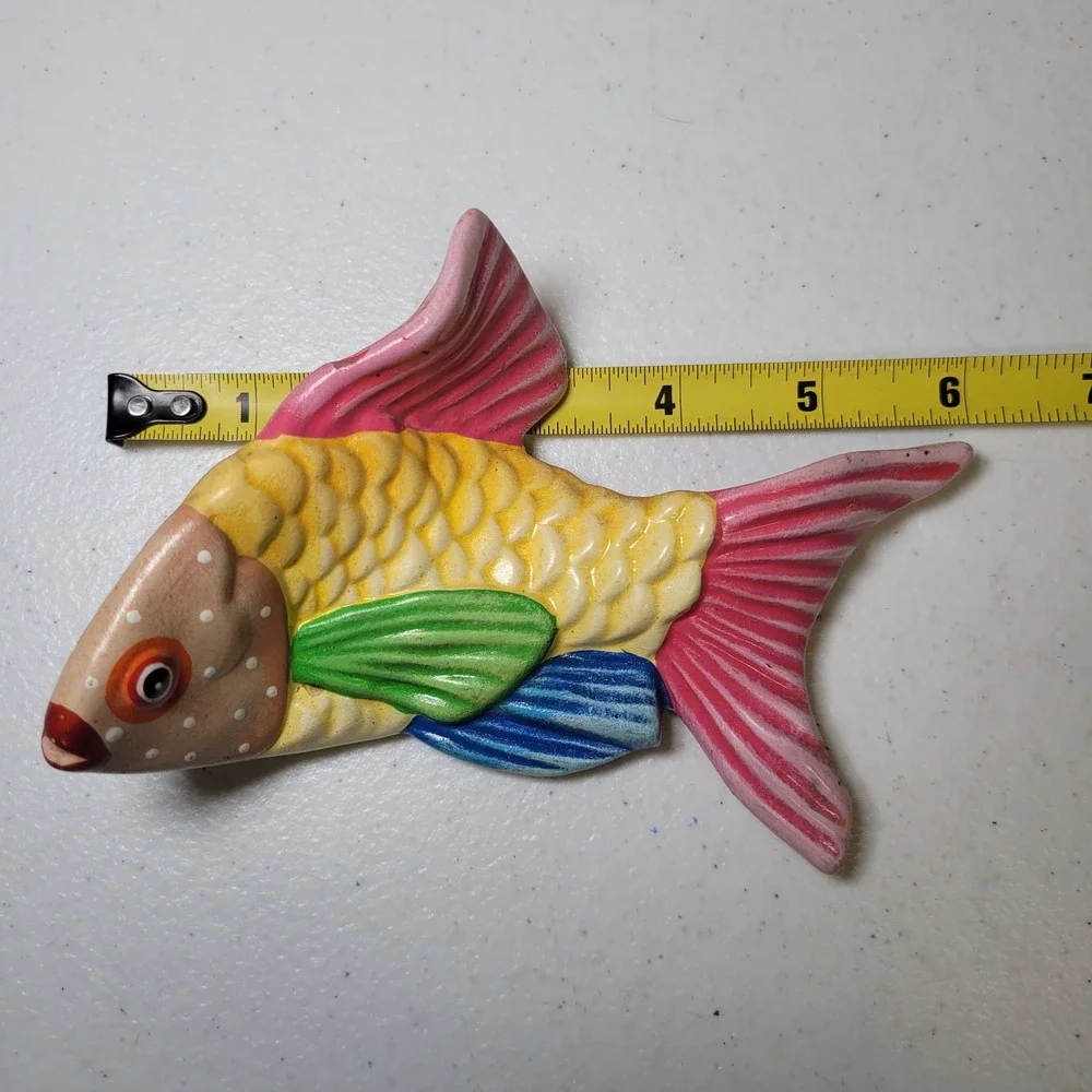 Small Painted Ceramic‎ Fish Wall Hang Decor Mexican Vintage Colorful Folk Art